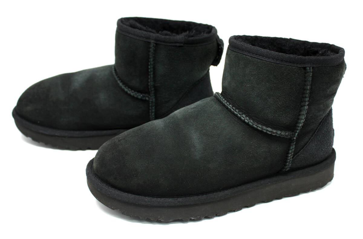 UGG australia アグ CLASSIC MINI Ⅱ クラシックミニ 2 シープスキン ムートンブーツ 23cm ブラック レディース 1016222拍卖