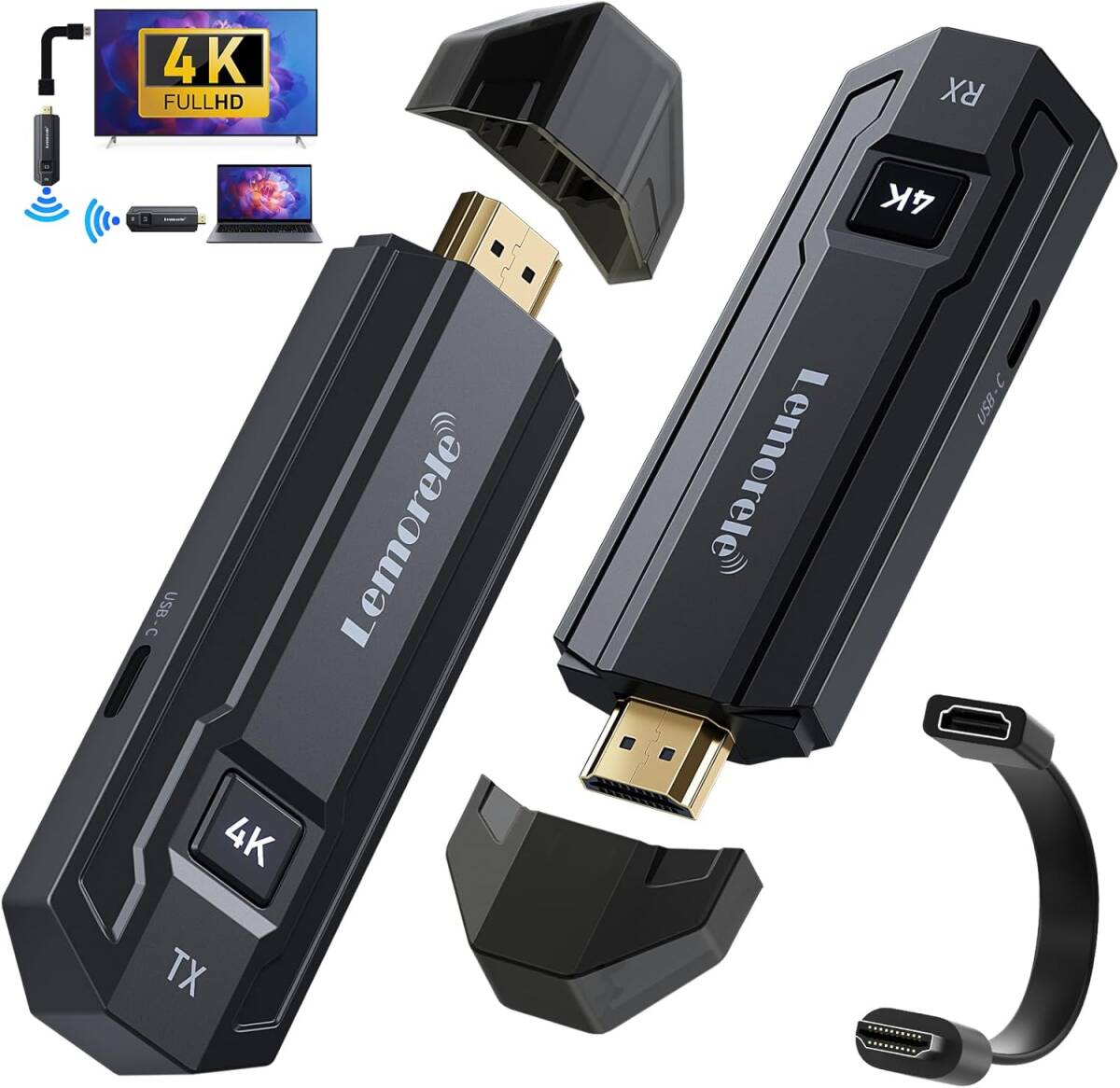 Lemorele|4K ワイヤレス HDMI 無線 小型送受信機・2.4G&5GWifi拍卖