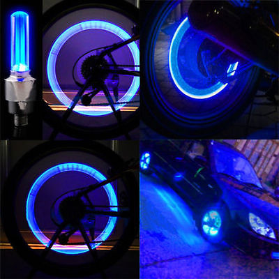 お得な4個セット☆タイヤに着けるドレスアップ LEDエアバルブキャップ アクセサリー 青 LEDライト ホイール 車 バイク 原付 自転車 など拍卖