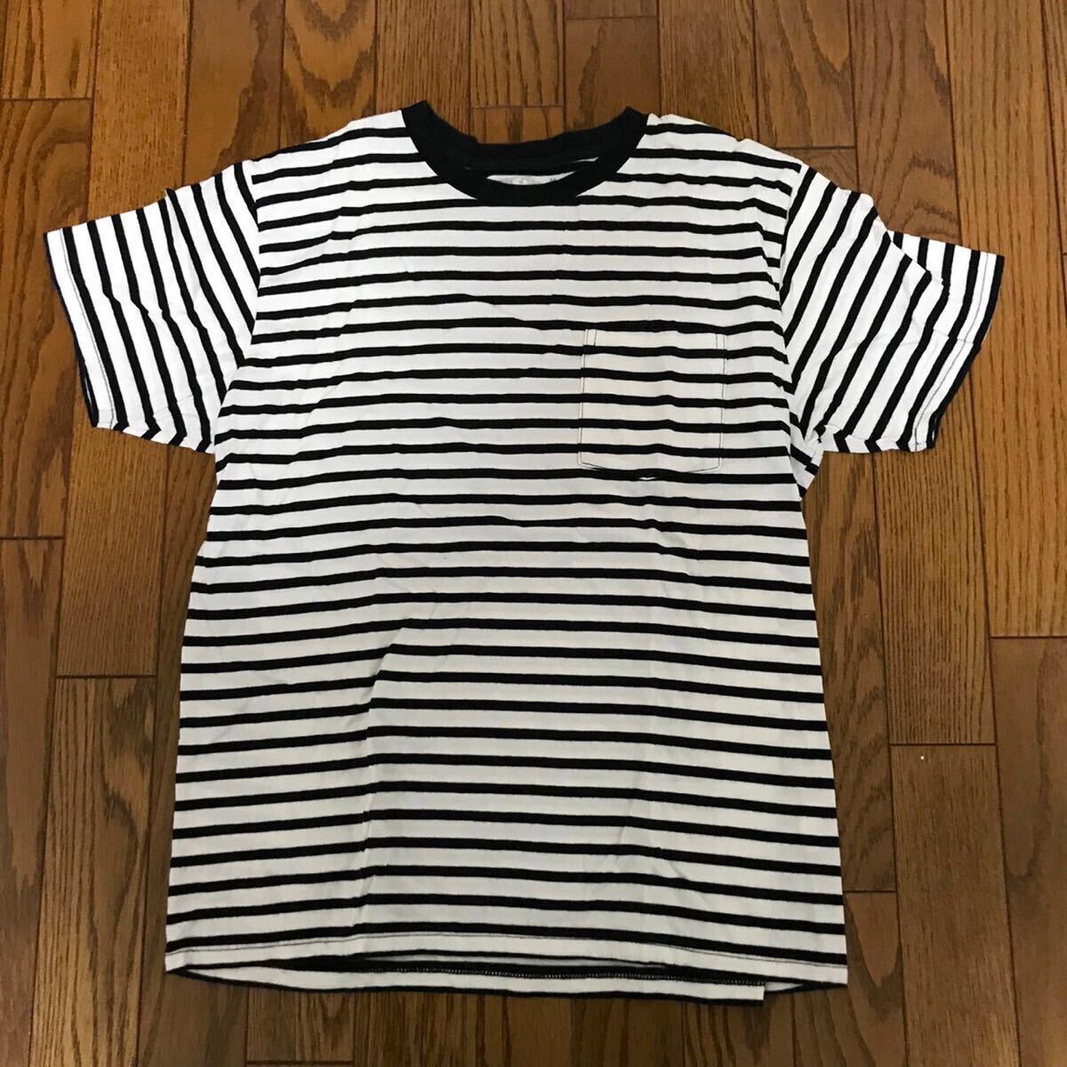 ボーダー柄 胸ポケありTシャツ 4〜5回着用 お兄 ストリート ホワイト ブラック サイズM拍卖