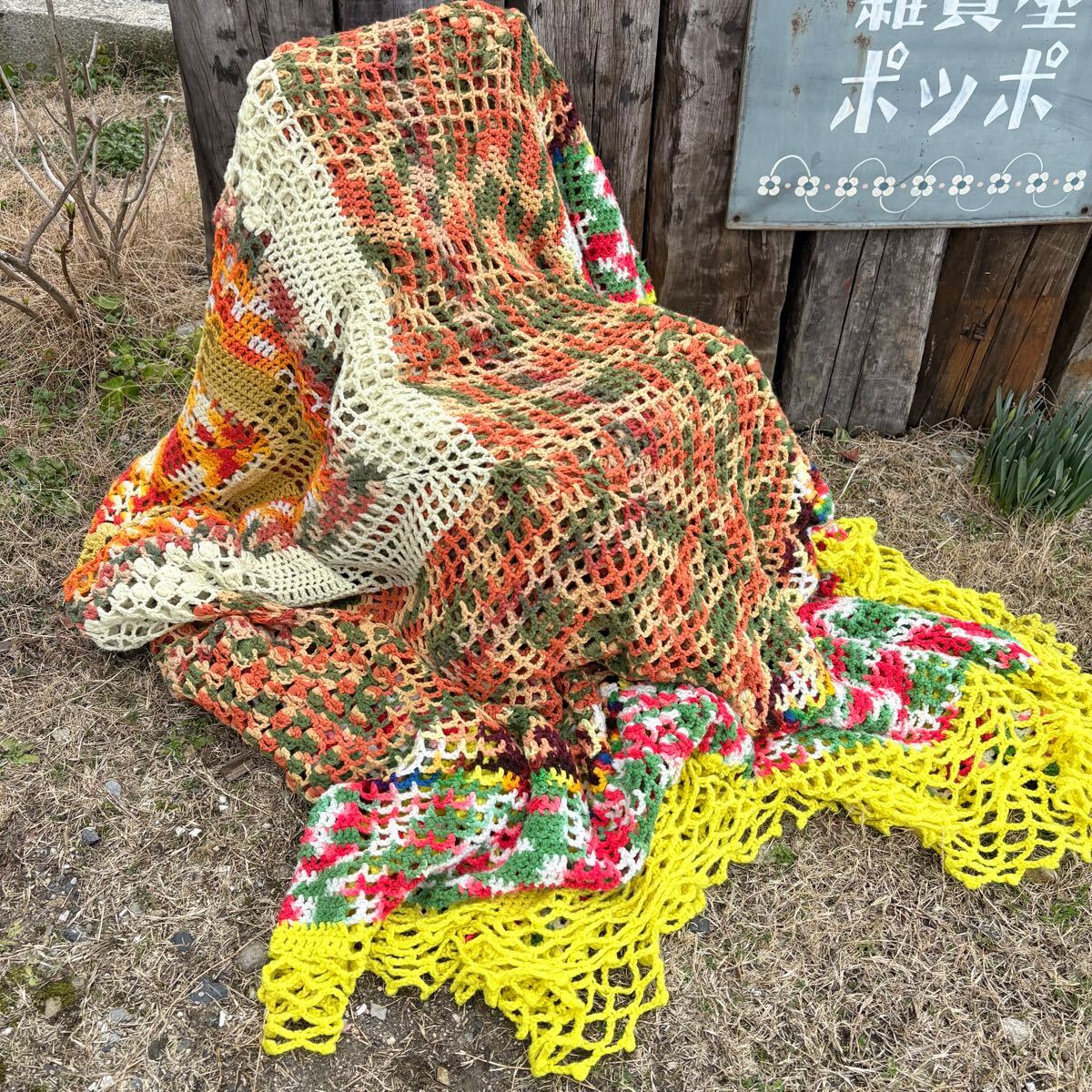 【USA vintage】granny blanket グラニーブランケット 特大 透かし編み ベッドカバー ラグ アメリカビンテージ拍卖