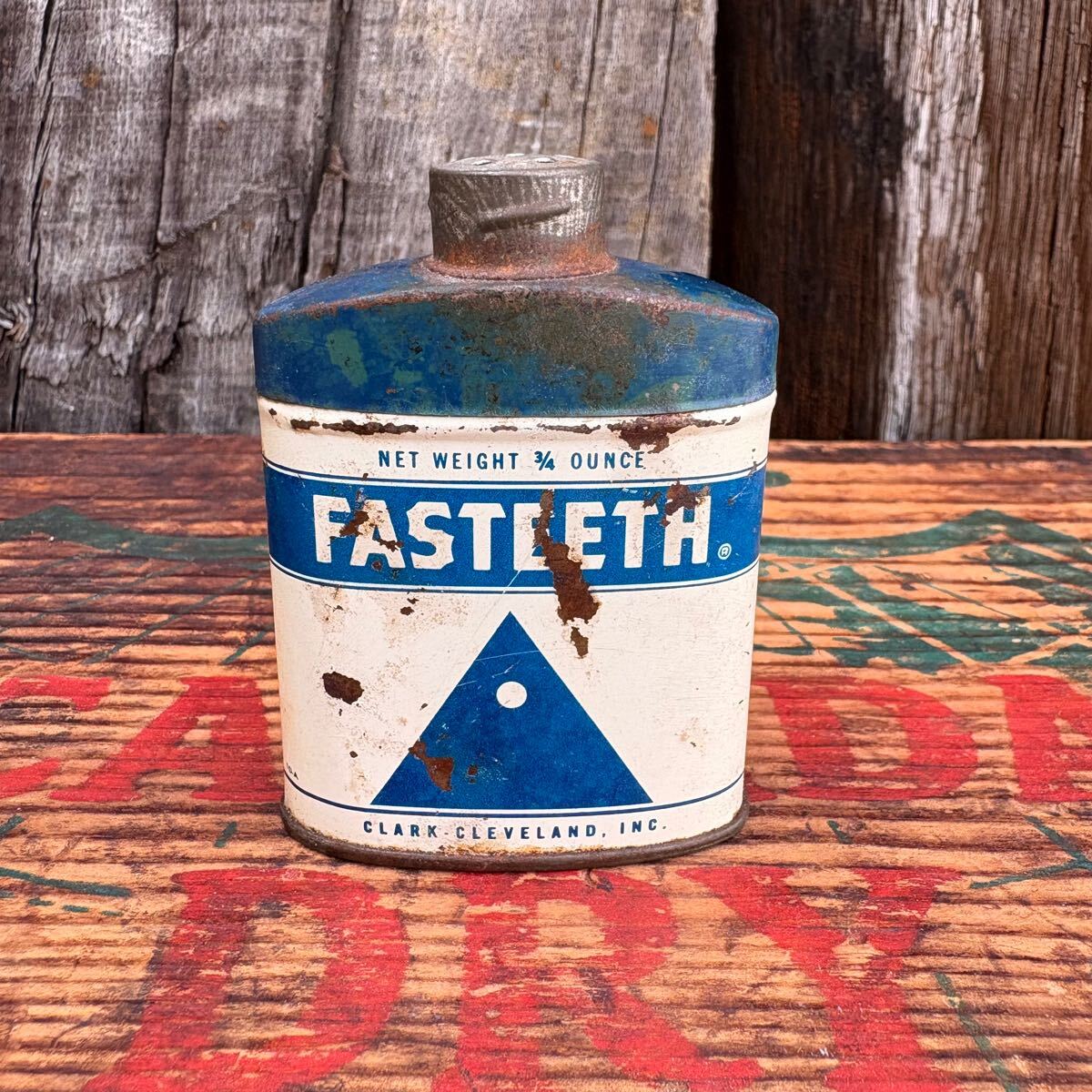 【USA vintage】Denture Powder FASTEETH can 歯磨き粉 ビンテージ 缶 アメリカ拍卖