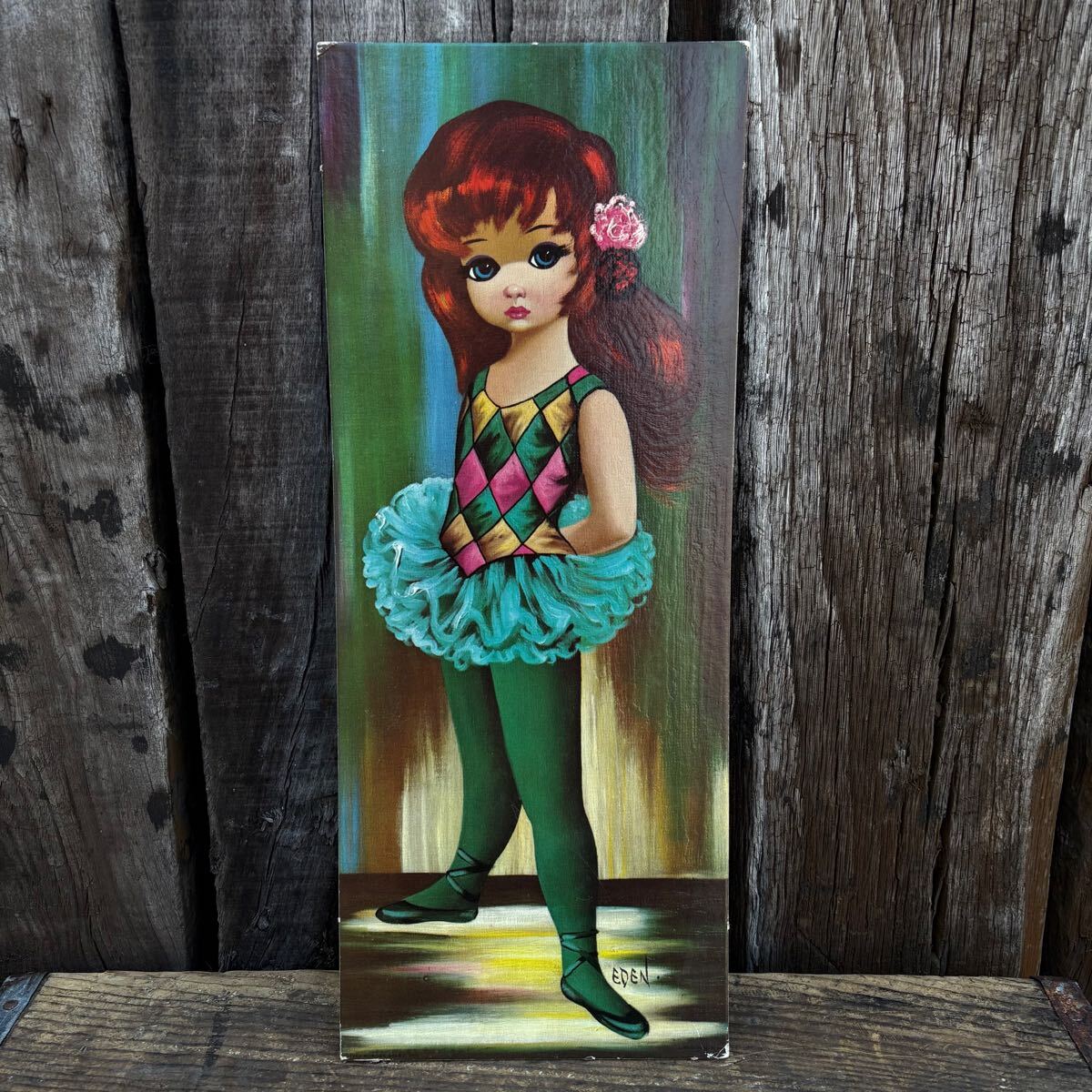 【1960s USA vintage】EDEN BIG EYES wall art 2 ビッグアイズ アメリカ ビンテージ 絵 女の子 ウォールアート拍卖