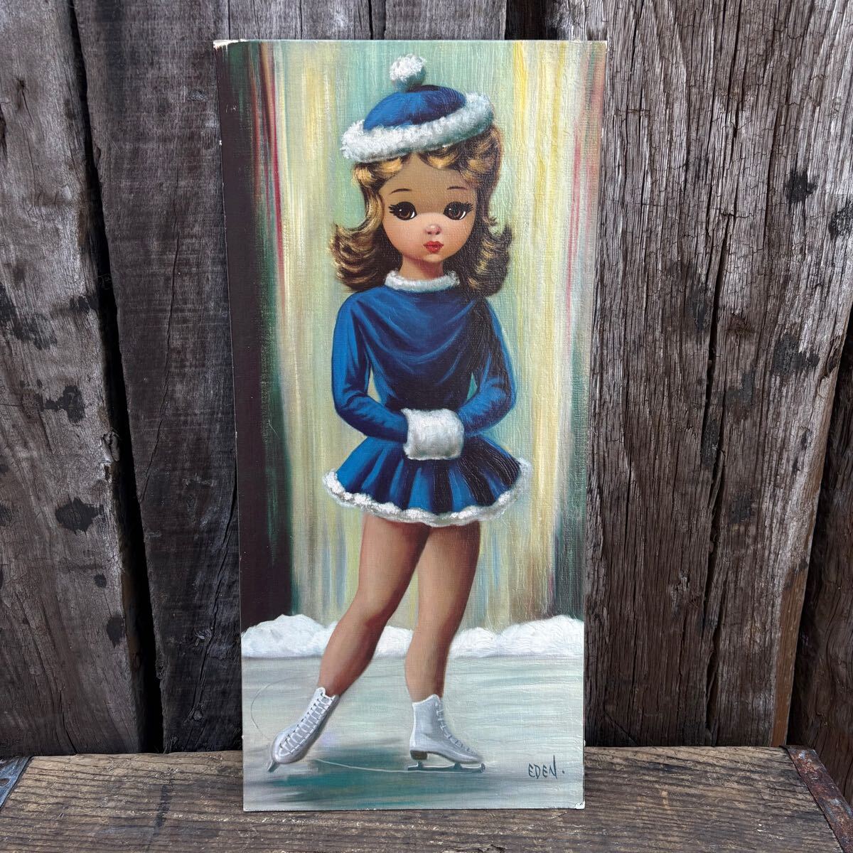 【1960s USA vintage】EDEN BIG EYES wall art 3 ビッグアイズ アメリカ ビンテージ 絵 女の子 ウォールアート拍卖