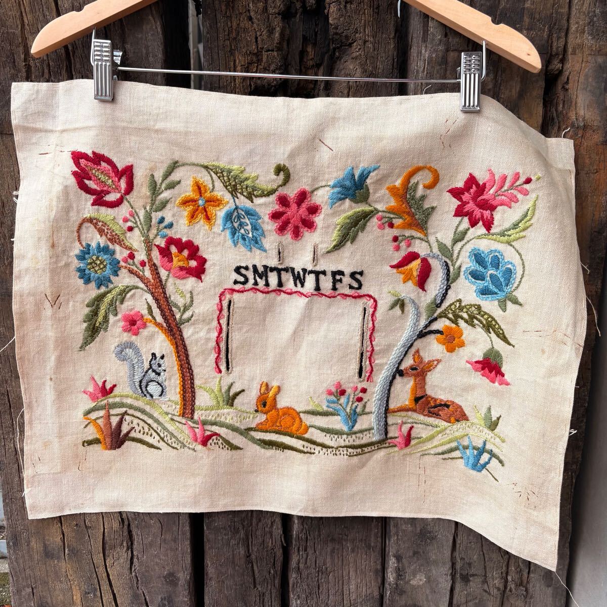 【USA vintage】fabric calendar ファブリック カレンダー 布 タペストリー 刺繍 動物 花 アメリカ ビンテージ拍卖