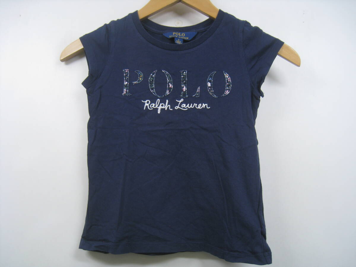 POLO RALPH LAUREN ポロラルフローレン キッズ 女の子 子供 Tシャツ 半袖 刺繍 ロゴ 紺 ネイビー サイズ5 115cm拍卖