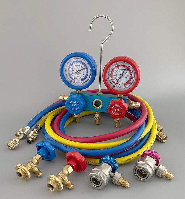 ガスチャージ R12/134a兼用 2バルブ ガスチャージャー マニュホールドゲージ エアコンガス 1401拍卖