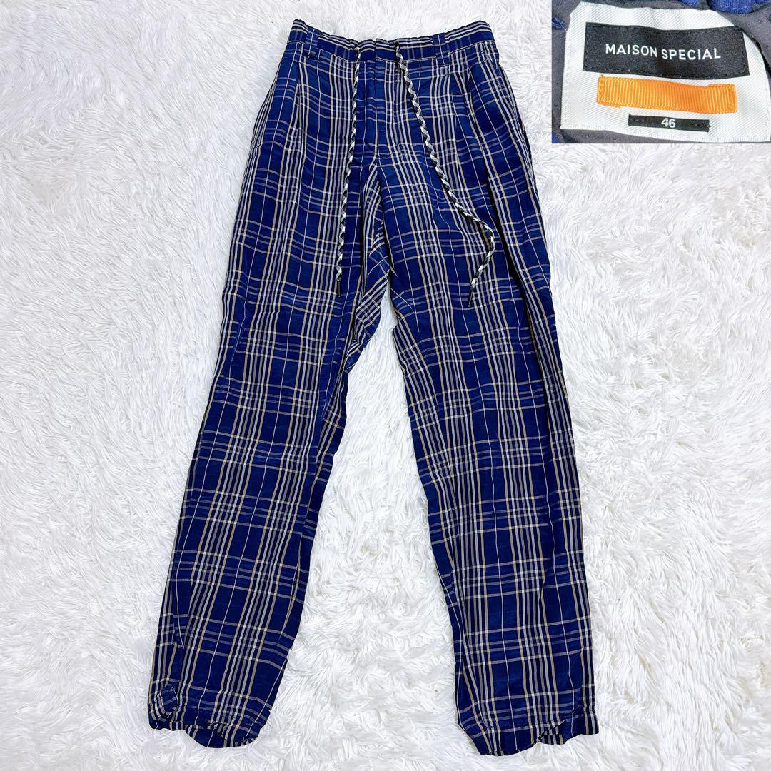 美品 MAISON SPECIAL メゾンスペシャル ヨーロピアンチェック リラックスパンツ スラックス リネン混 Mサイズ相当拍卖