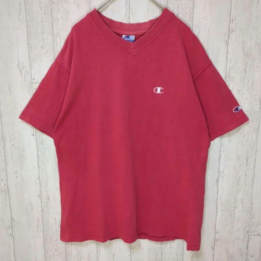 Champion ビンテージTシャツ 刺繍タグ Vネック 刺繍ロゴ 古着 #h852拍卖