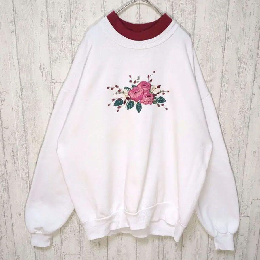 90s WHIM Z USA製 ビンテージスウェット ボタニカル 刺繍 古着 #h830拍卖
