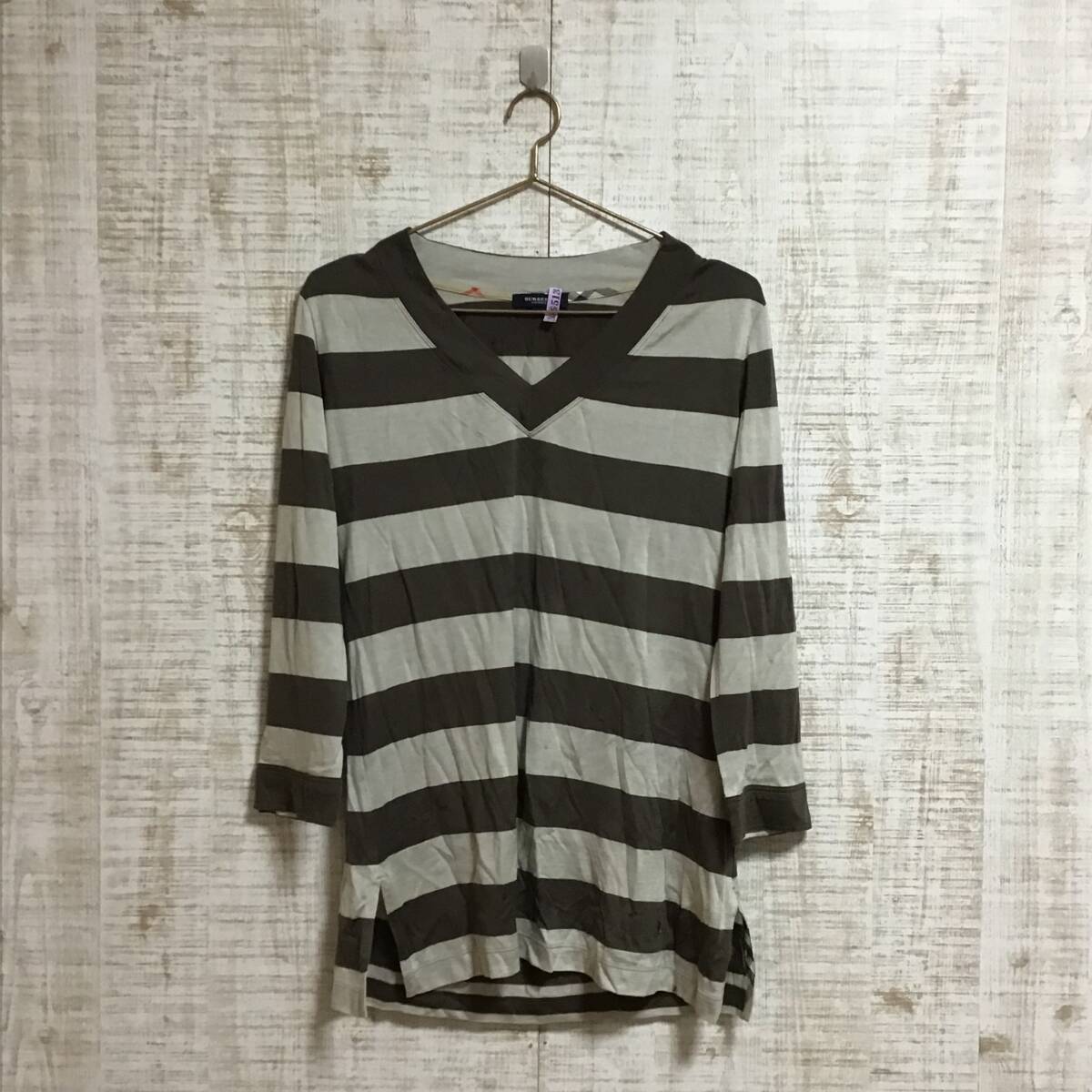 H10◇BURBERRY LONDON|バーバリーロンドン 長袖Tシャツ ブラウン×アイボリー サイズM拍卖