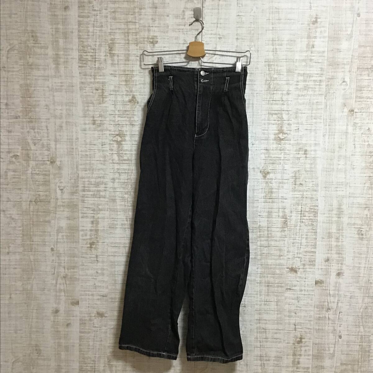 H10◇one after another NICE CLAUP|ワンアフターアナザー ナイスクラップ ワイドパンツ デニムブラック サイズM拍卖