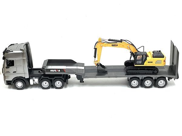 全長832mm 2.4GHz 9ch 1/18スケール 3軸2デフ 超大型 重機回送大型トレーラーラジコン パワーショベルフィギア搭載 ☆キャリアカーR/C拍卖