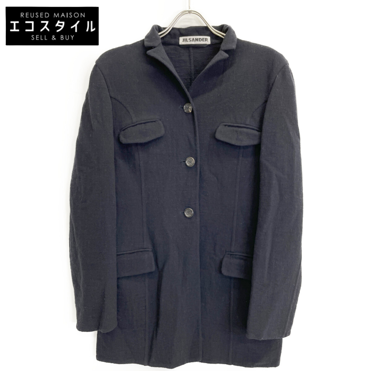 JIL SANDER ジルサンダー ネイビー ウールモヘア 縮絨 スタンドカラージャケット ネイビー 36 ジャケット ウール レディース 中古拍卖