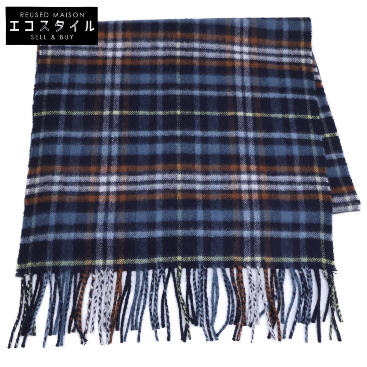 美品/国内正規 Johnstons ジョンソンズ チェック カシミヤ100% フリンジ マフラー レディース拍卖