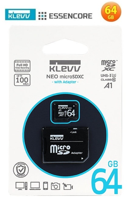 KLEVV microSDXCカード 64GB フルHD対応 UHS-I U3 Class10 A1 100MB/s SD変換アダプタ付 K064GUSD3U3-NA エッセンコア ESSENCORE拍卖