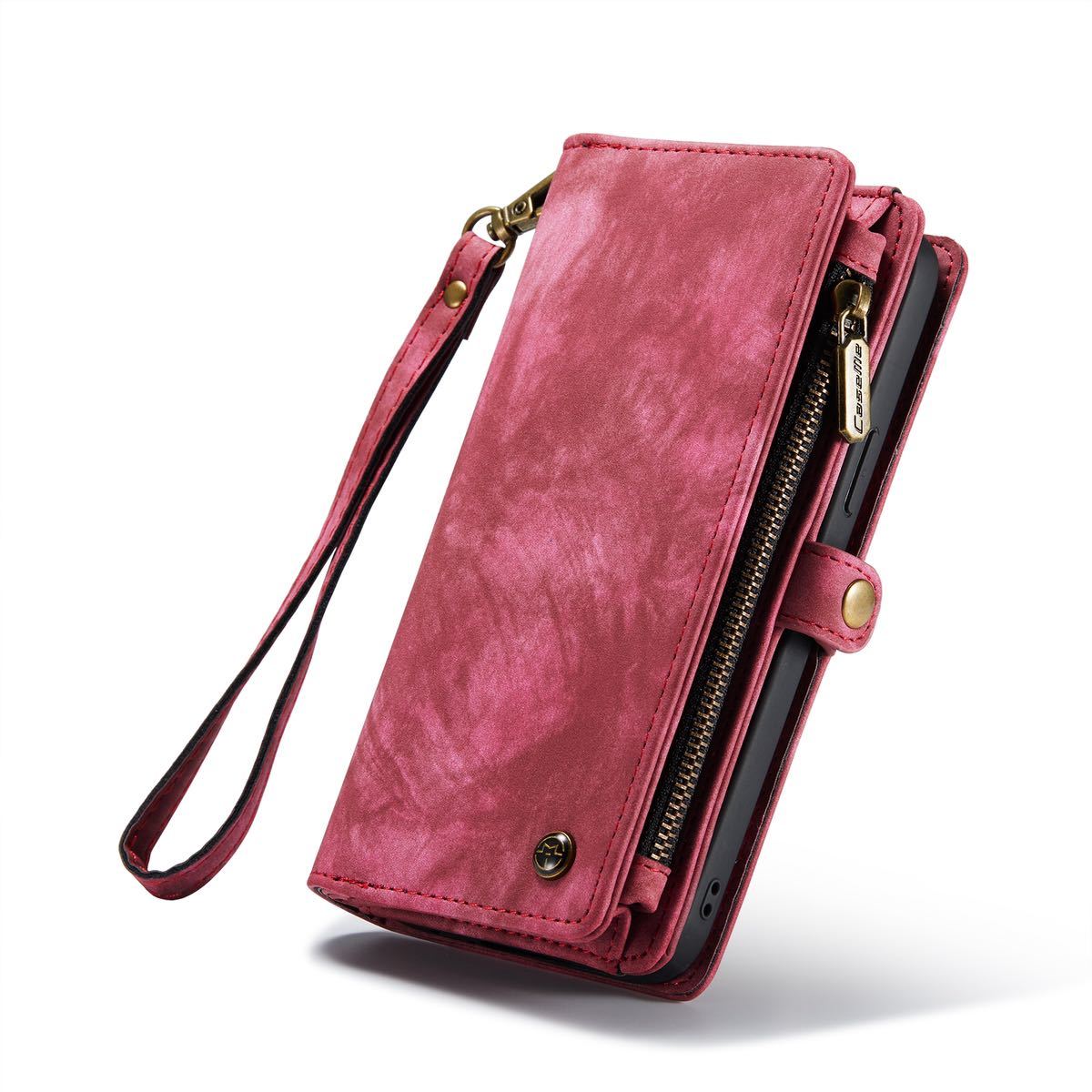 iPhone 14 pro レザーケース アイフォン14 プロ ケース 6.1インチ 14pro カバー 手帳型 お財布付き ストラップ付き カード収納 C2 レッド拍卖