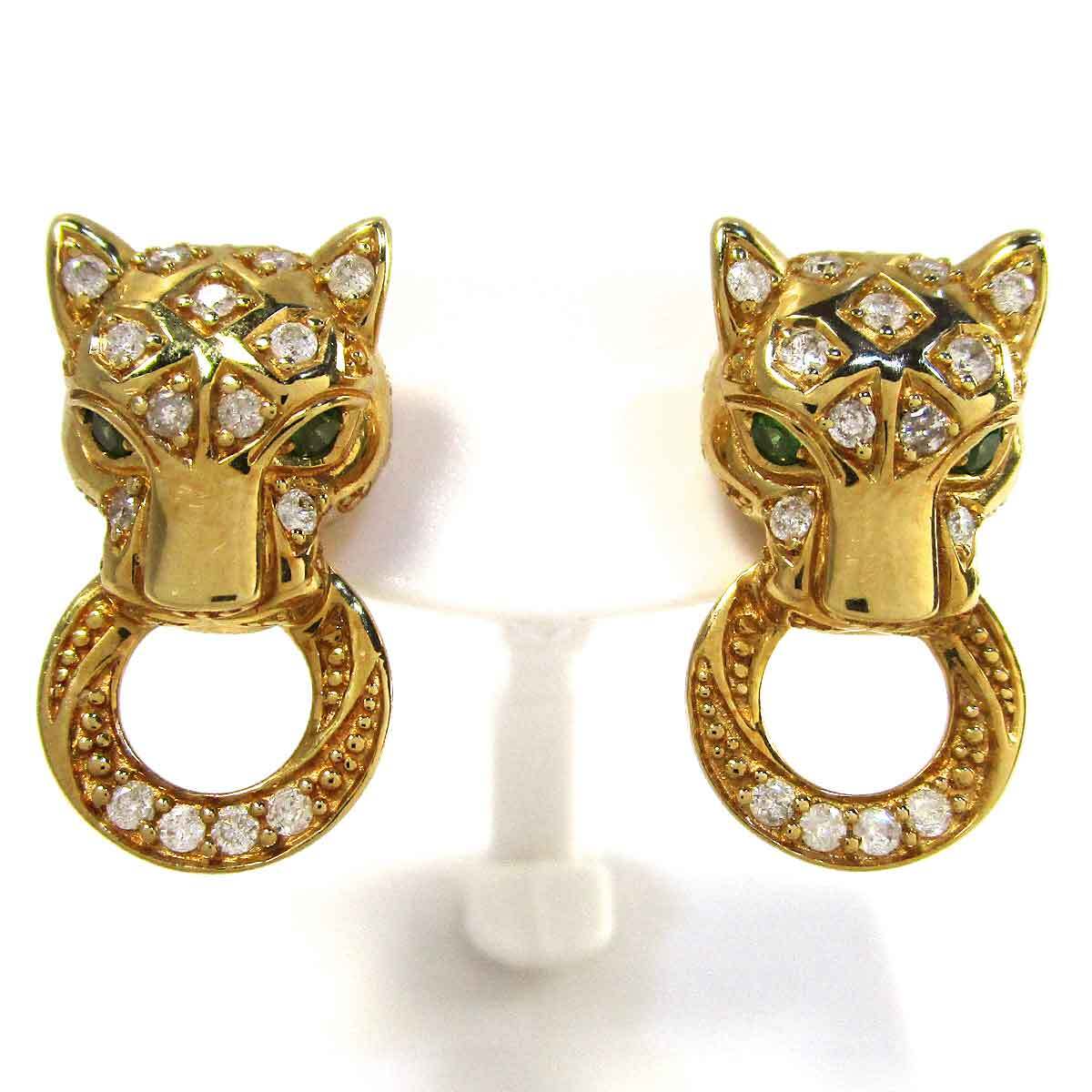 ノーブランド ピアス パンサー/ダイヤグリーンガーネット K18 中古 グレード:リサイクル・洗浄のみ サンヤ質店拍卖