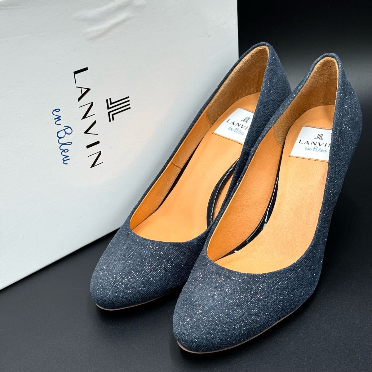 ☆極美品/ 高級感溢れる!! '日本製' LANVIN en Bleu ランバン ラメ/グリッター ヒールパンプス オーバルトゥ size:23.5cm シューズ 婦人靴拍卖