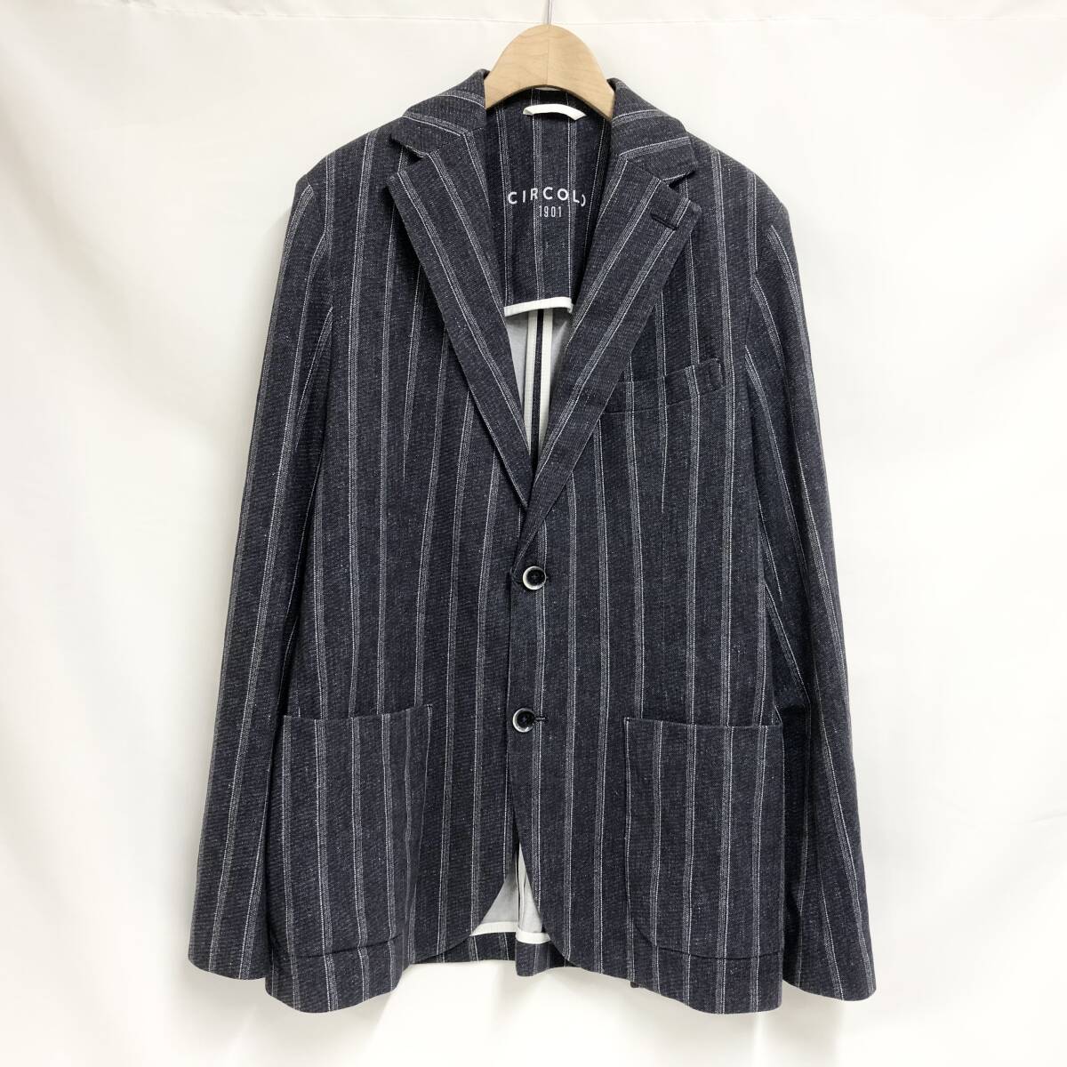 ○★新品未使用 CIRCOLO1901(チルコロ1901) ストライプ柄ジャージージャケット 48 グレーネイビー★○拍卖