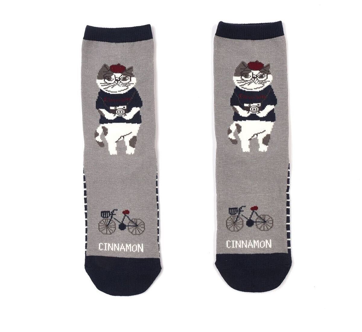 レディースソックス♪ ジャガード靴下 シナモン柄② 猫 Kusuguru Japan クスグルソックス 送料込み拍卖