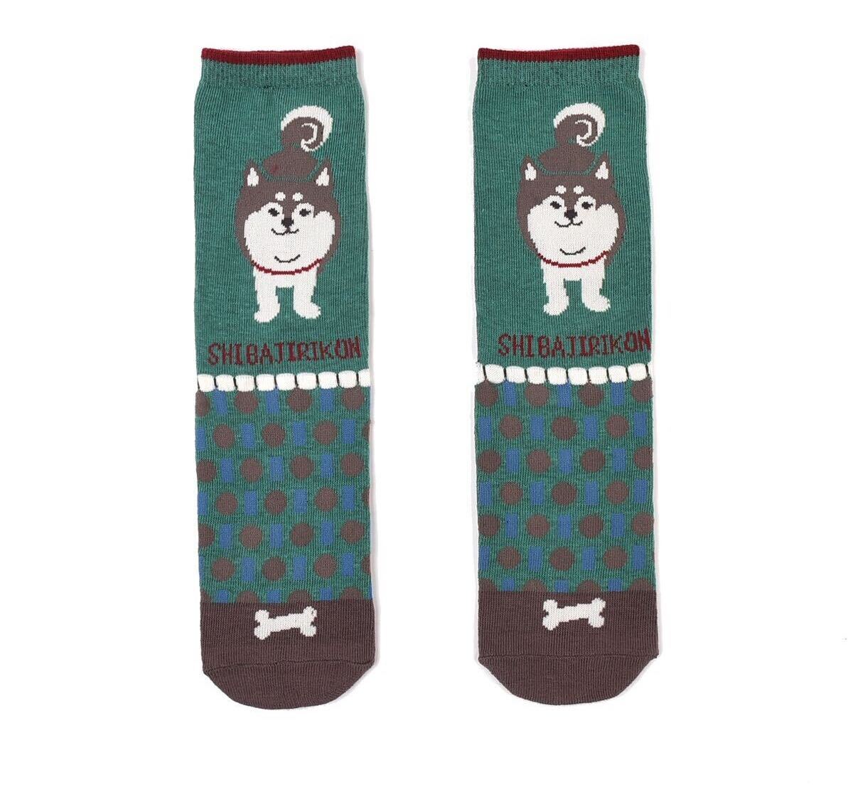 レディースソックス♪ ジャガード靴下 柴尻君柄② 柴犬 黒柴 Kusuguru Japan クスグルソックス 送料込み拍卖