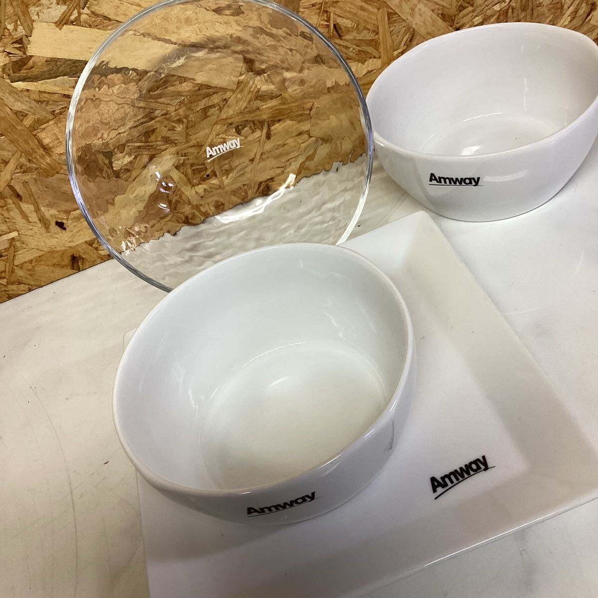 アムウェイ スクエアプレート ガラスボール サラダボール 4点セット (G1)拍卖