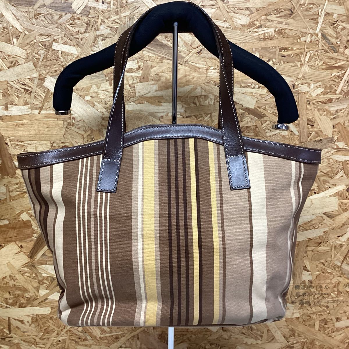 LA-BREA トートバッグ ハンドバッグ ショルダーバッグ 茶色 ストライプ (つ82)拍卖