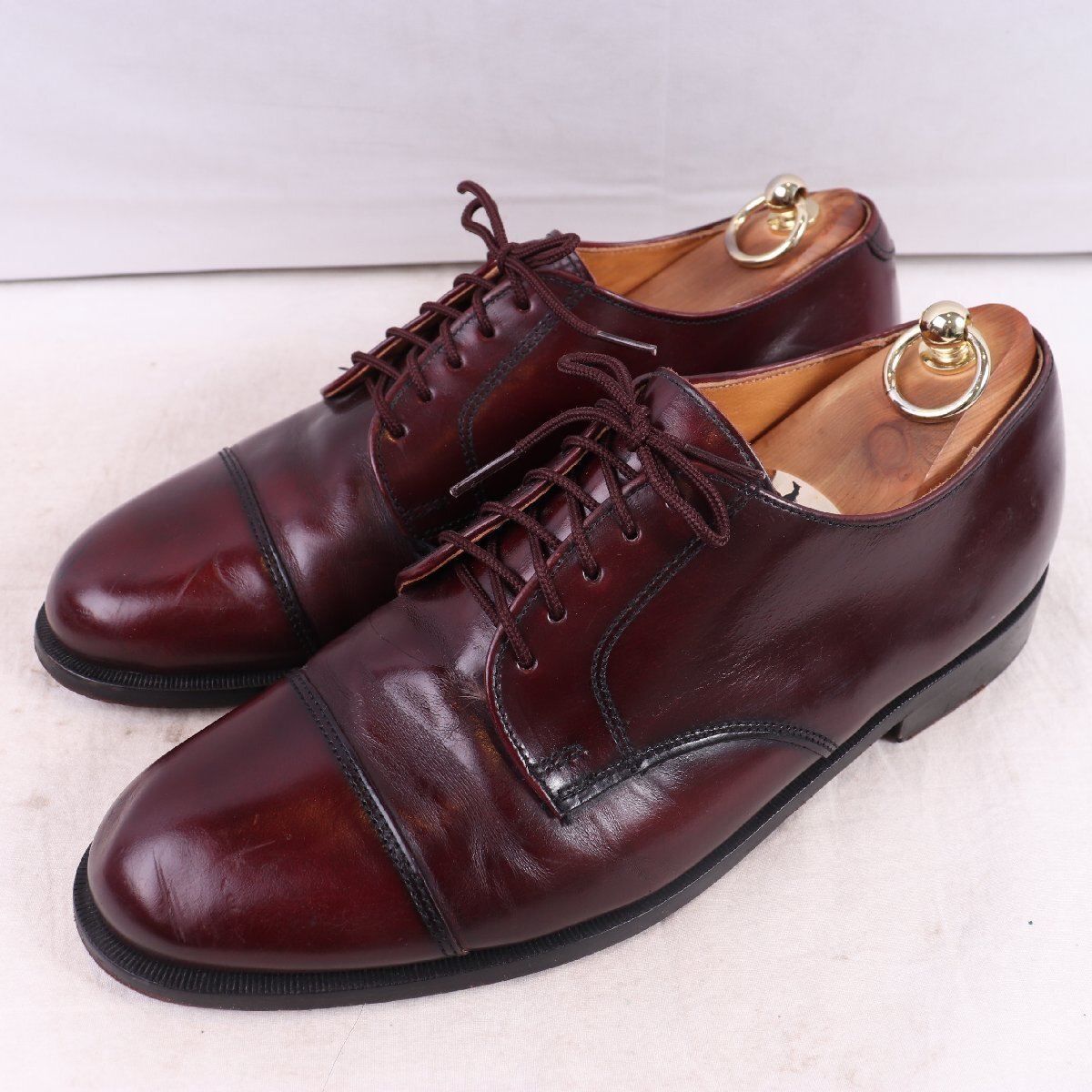 USA製 コールハーン 10 D/ ~28.0cm 位 キャップトゥ バーガンディ レザーシューズ COLE HAAN 革靴 本革 メンズ 中古 古着 ds5029拍卖