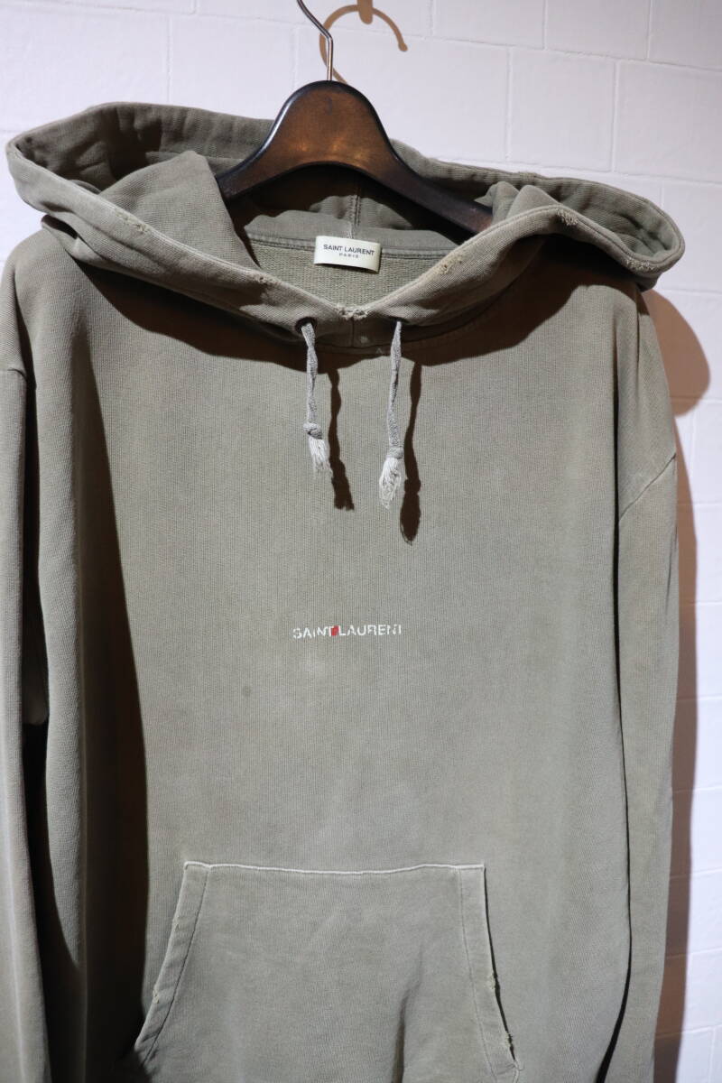 即決 Saint Laurent Paris サンローランパリ UP53 2018 00145 ダメージ加工 ヴィンテージ加工 スウェットパーカー フーディー メンズXS 拍卖