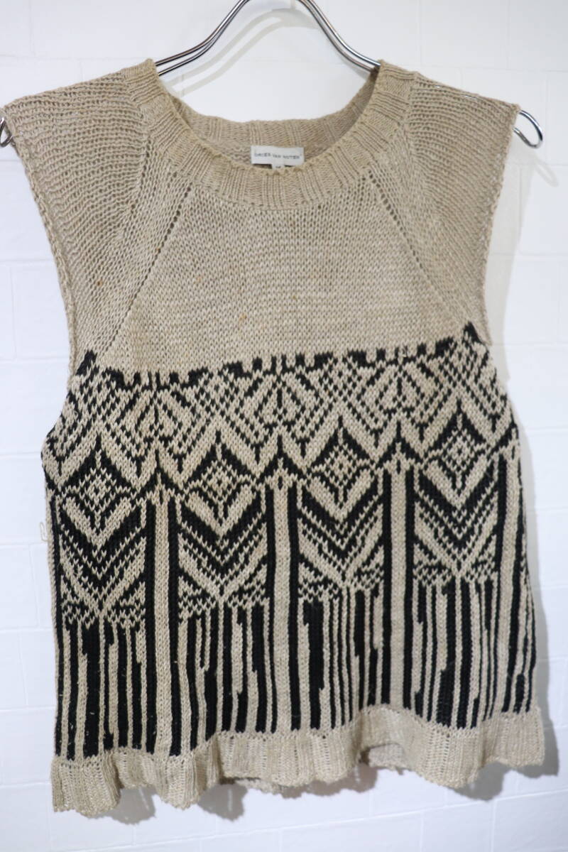 即決 2000年代初頭 DRIES VAN NOTEN ドリスヴァンノッテン Archive ライカ期 ジャガード編み オリエンタル柄 リネンベスト ジュートベスト拍卖