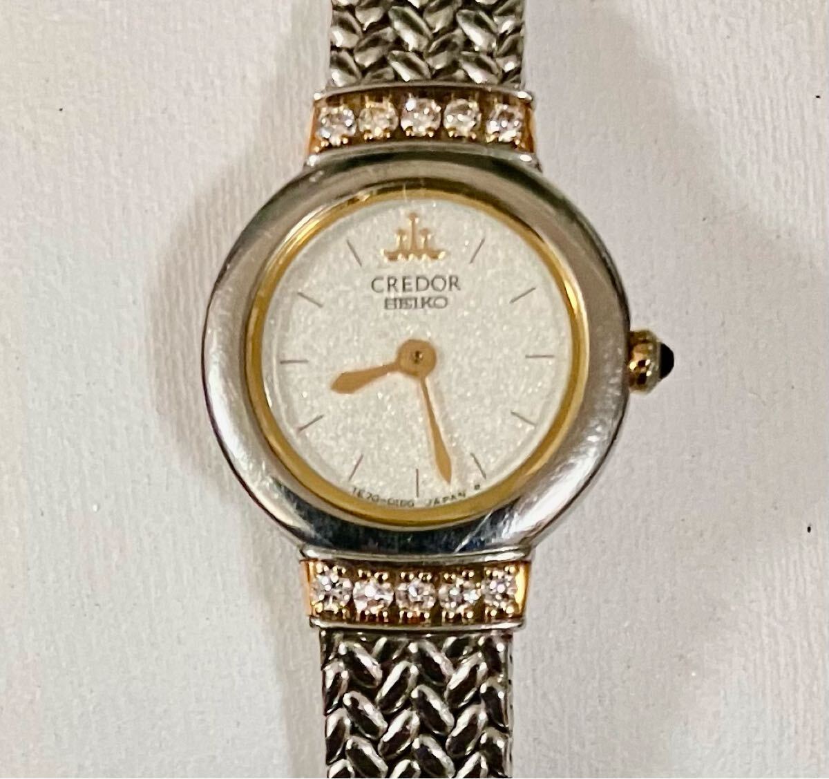 ★稼働品★SEIKO セイコー/クレドール CREDOR★QZ★18K×ダイヤベゼル★純正ベルト★1E70-0100★レディース腕時計★箱・取説等付属★拍卖