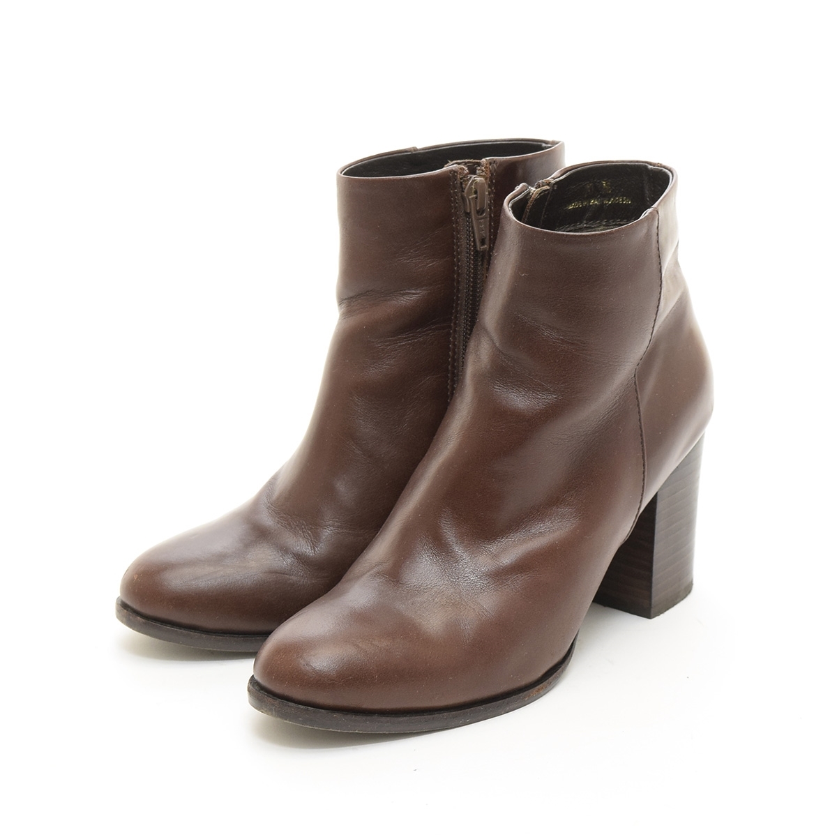 □502015 ADAM ET ROPE アダムエロペ ○ショートブーツ サイドジップハイヒールBT サイズ36(23.0cm相応)/H7.5cm レディース ブラウン拍卖