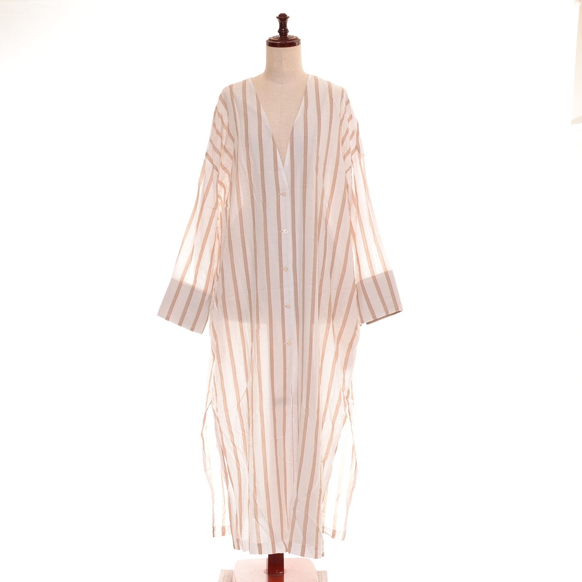 ■502455 GALENA ガレナ ●ロングワンピース シアーストライプシャツワンピース サイズ38 レディース ホワイト拍卖