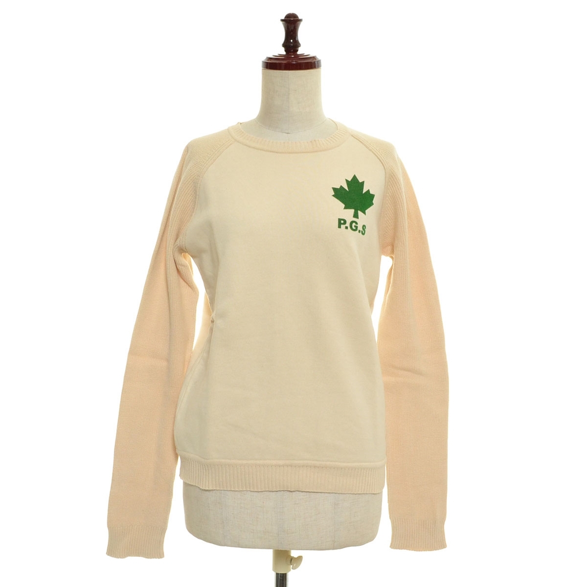 □452058 PEARLY GATES パーリーゲイツ ゴルフ トレーナー ニット切替スウェットプルオーバー サイズ1 レディース ライトベージュ ホワイト拍卖