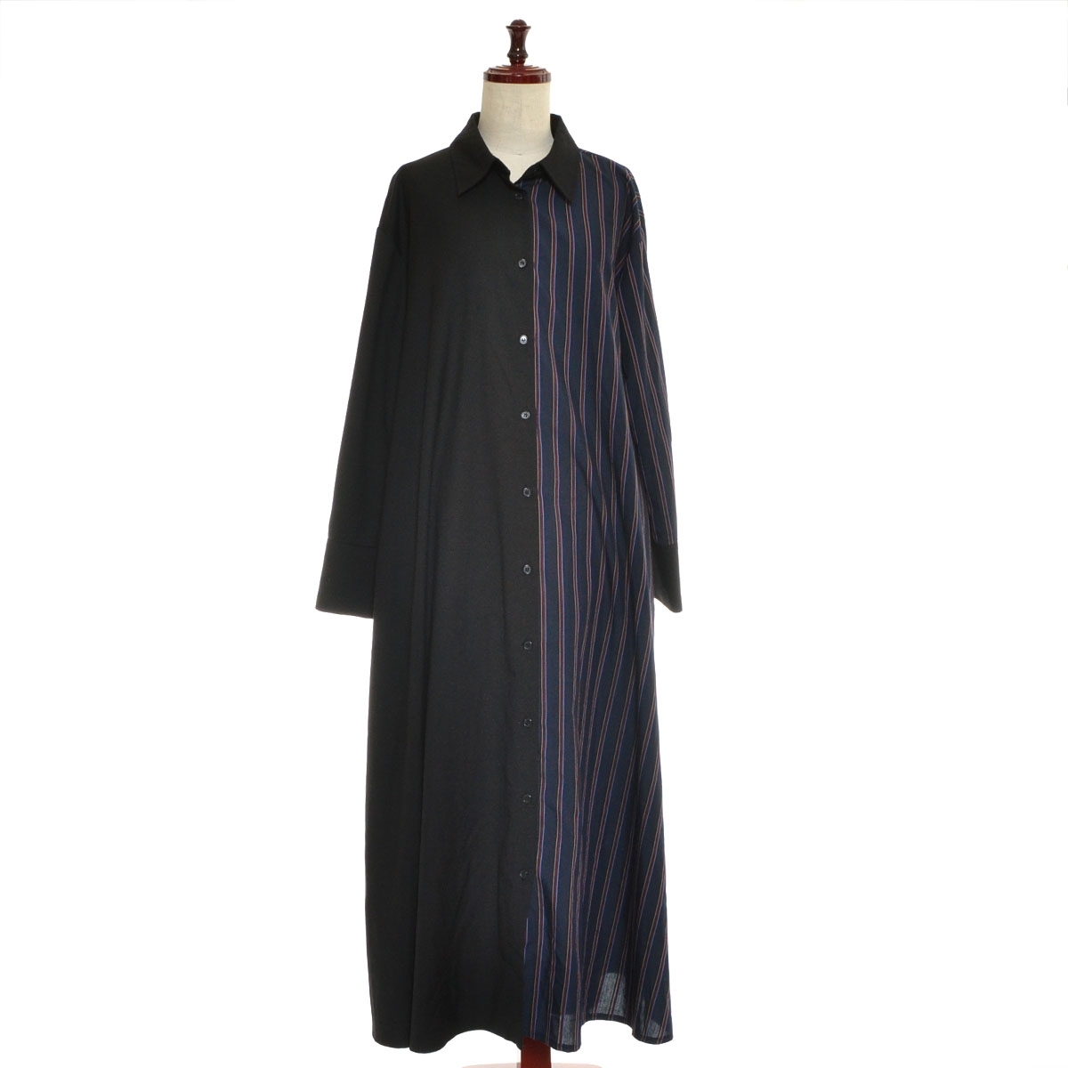 ■540447 UNITED TOKYO ユナイテッドトウキョウ ● ブロッキングシャツワンピース 509410014 サイズ1 レディース 日本製 ブラック ネイビー拍卖