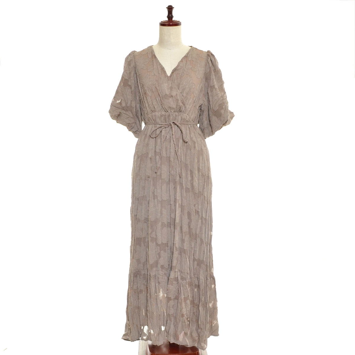 ■526050 mily bilet ミウィビレット Classical Elf. ●ロングワンピース シアージャガード花柄クリンクルワンピース サイズL 23ss モカ拍卖