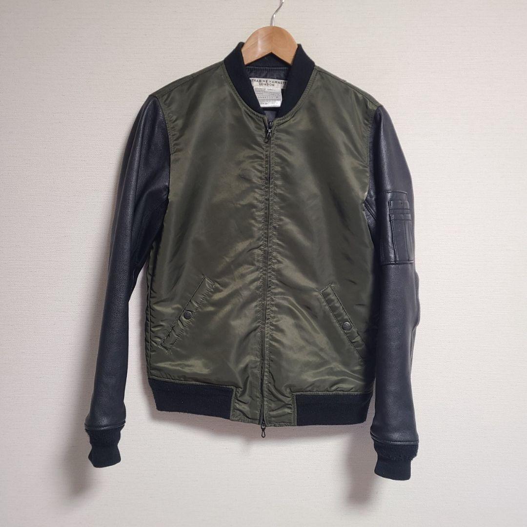 キャサリンハムネット MA-1 袖レザー ブルゾンジャケット ボンバージャケット拍卖