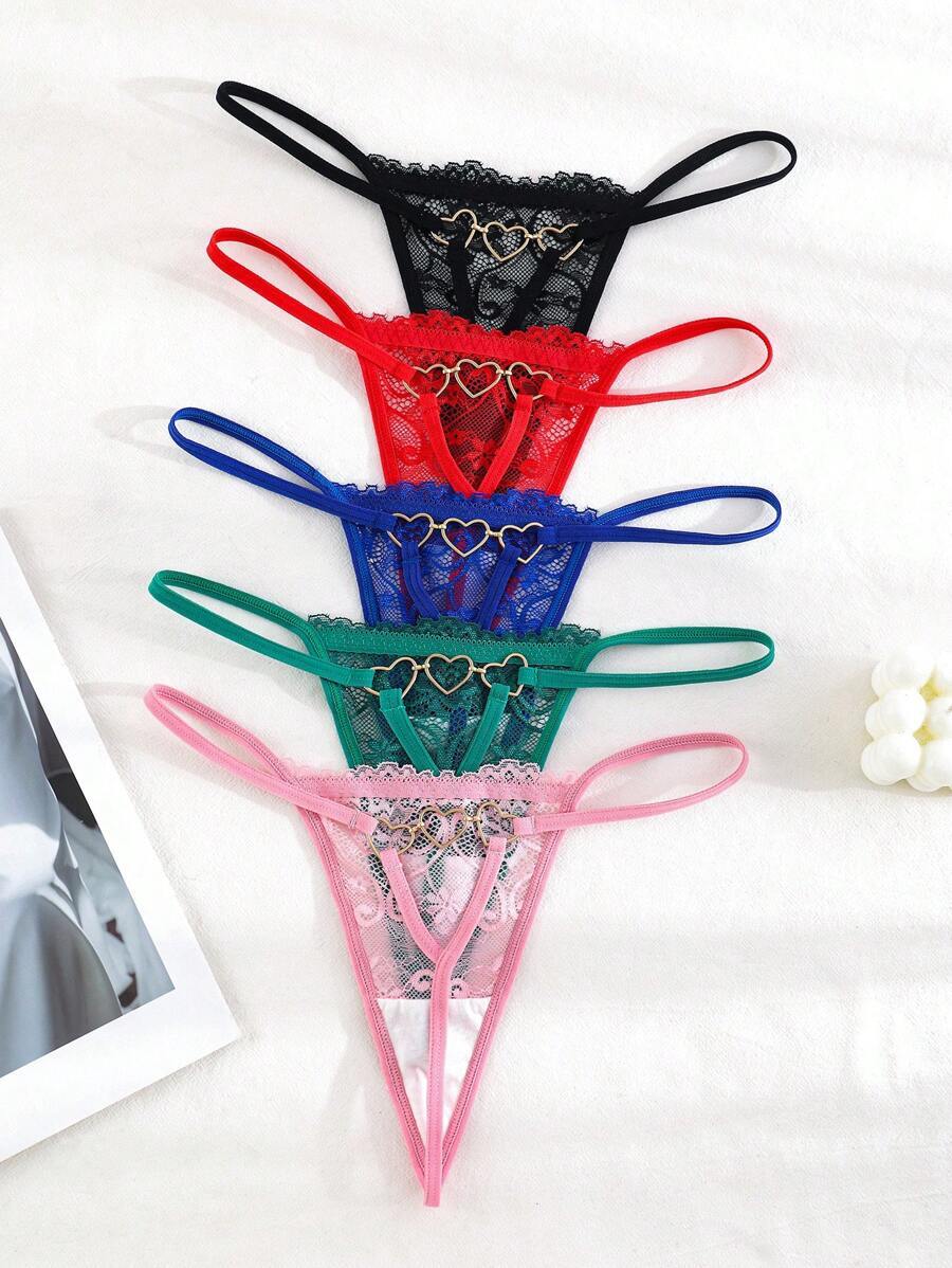 インティメート ショーツ 5パック セクシーなレースハート装飾入りバックパンツ下着拍卖