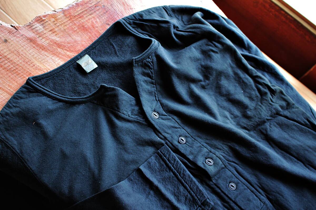 HEALTHKNIT(ヘルスニット)★ 浅V変則ヘンリーネック長袖Tシャツ新L ブラック★2004デッドストック★別注拍卖
