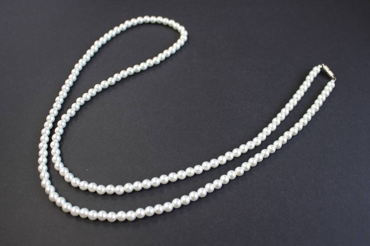 定形外郵便の送料込み:白パールネックレス:6~8㍉:約90㎝まで長さの変更可能拍卖
