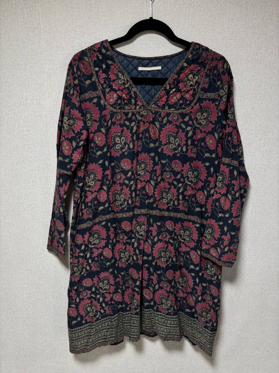 d3526◆インド製綿 ローンチュニック /サイズ:F ◆ 綿100% /丈96 袖丈60 肩幅40 脇下身幅51cm拍卖