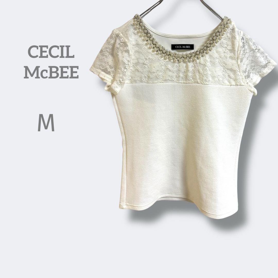 2797セシルマクビー【M】ドッキングブラウス レース付き パール装飾拍卖