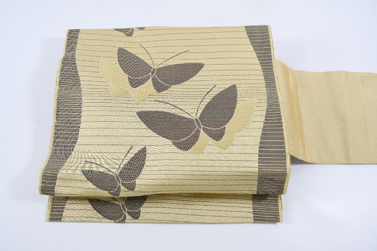 名古屋帯 蝶々 化繊 帯丈344cm ★着物屋 ne-14410 桜庭呉服店拍卖