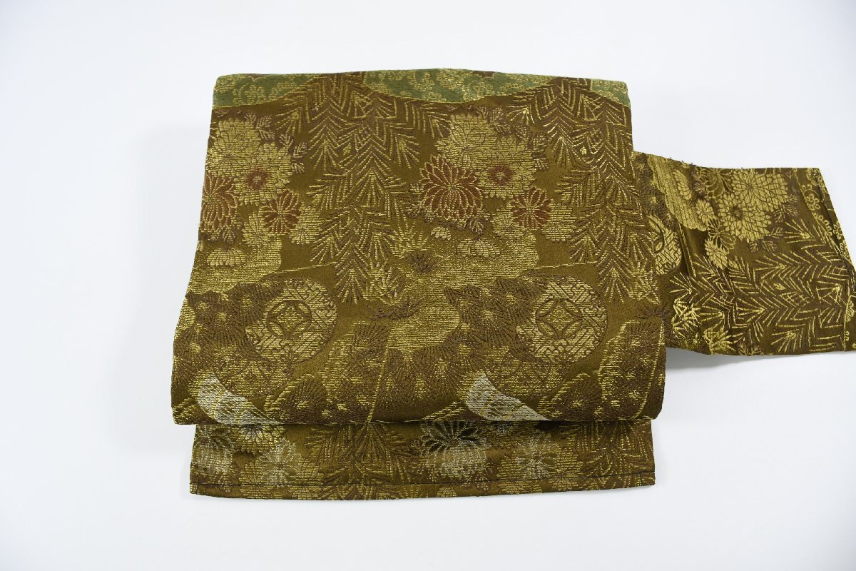 名古屋帯 アンティーク 楽器 花 帯丈342cm ★着物屋 ne-14412 桜庭呉服店拍卖