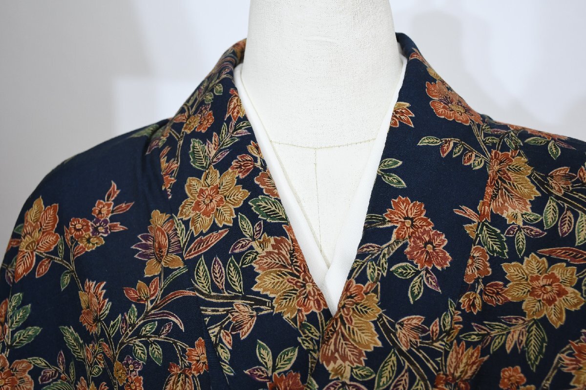 紬 つむぎ 唐花 身丈151.5cm 裄丈66cm ★着物 pb-3280 桜庭呉服店拍卖