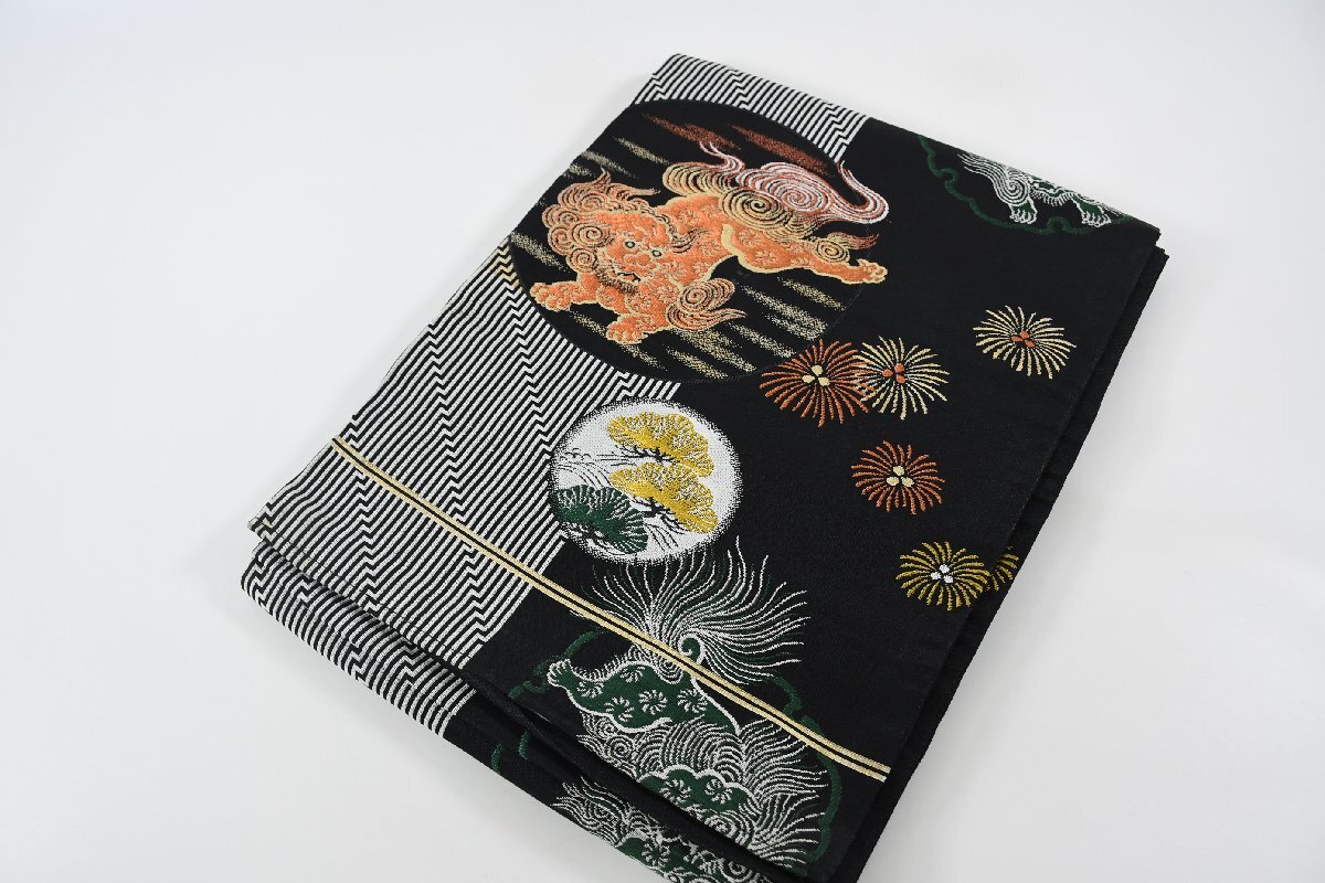 袋名古屋帯 アンティーク 獅子 秋草 花 帯丈326cm ★着物屋 ne-14454 桜庭呉服店拍卖