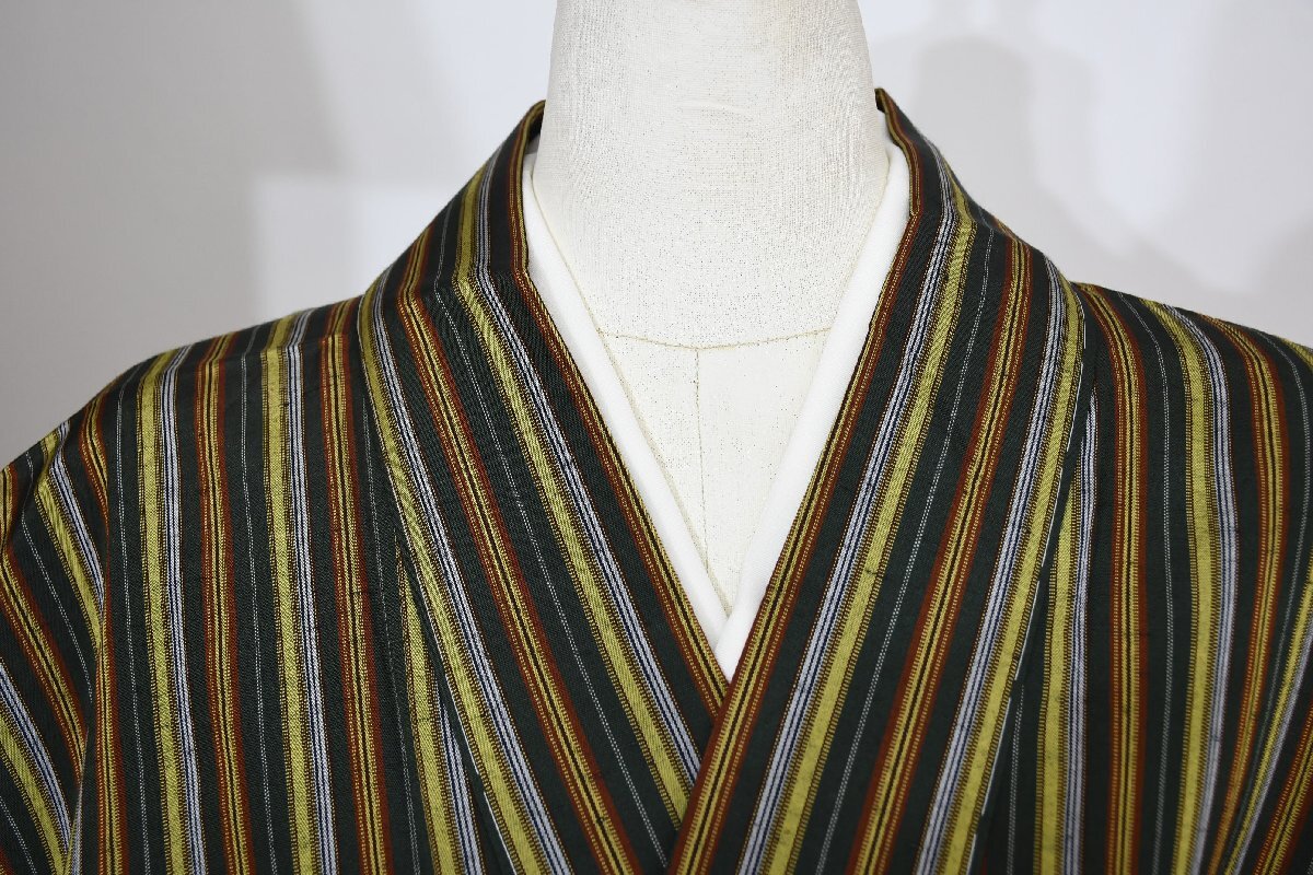 紬 つむぎ 縞 正絹 身丈151cm 裄丈67cm ★着物 pb-3318 桜庭呉服店拍卖