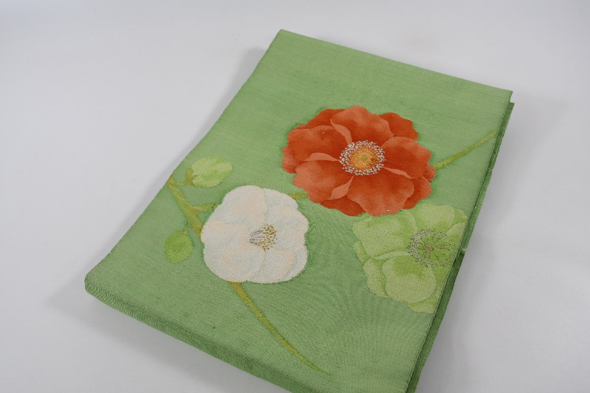 袋名古屋帯 松葉仕立て お太鼓柄 秋草 花 帯丈348cm ★着物屋 ne-14582 桜庭呉服店拍卖