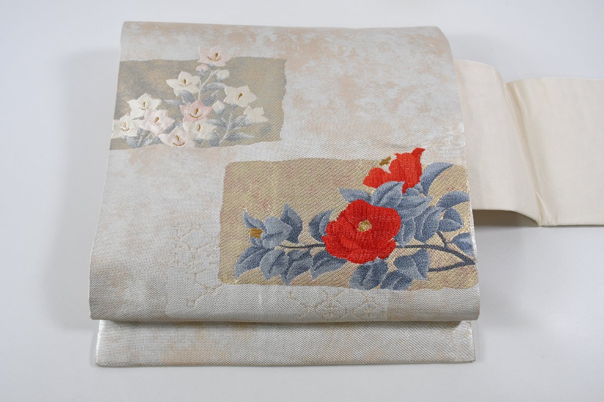 名古屋帯 花 椿 秋草 帯丈354cm ★着物屋 ne-14608 桜庭呉服店拍卖